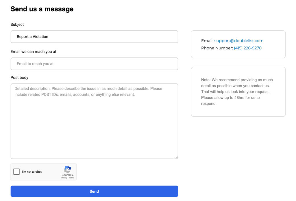 Sending a message on Doublelist